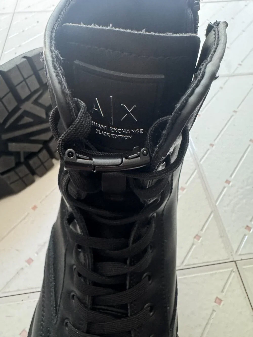 Armani Exchange men's combat style boots with side zipper SZ10 Black